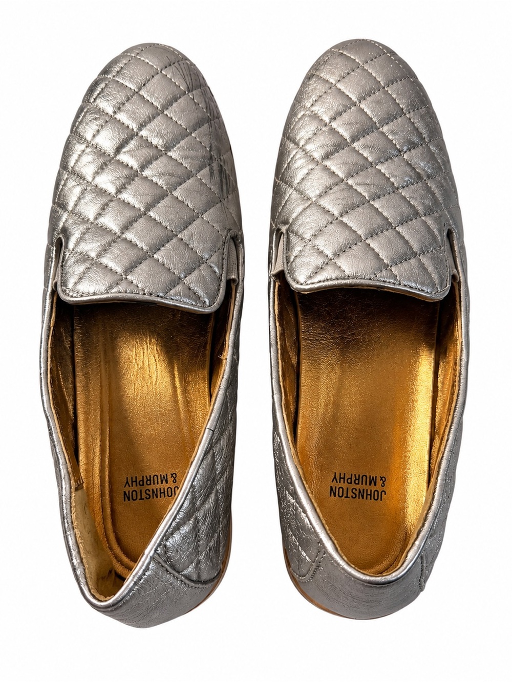 Johnston & Murphy Quilted Metallic Silver Slip-On Loafers